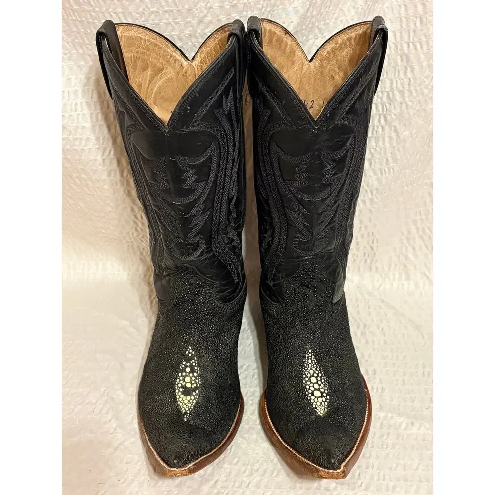 Rancho Mexican Made LongToe Sting Ray Embossed Western Leather Mens 9.5 EE Boots
